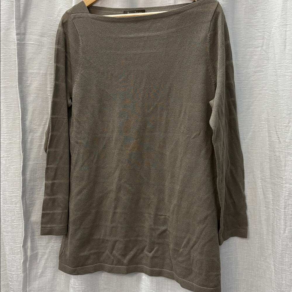 Tommy Bahama Women's XL Tunic Length Cotton Knit Long Sleeve Gray Olive Top